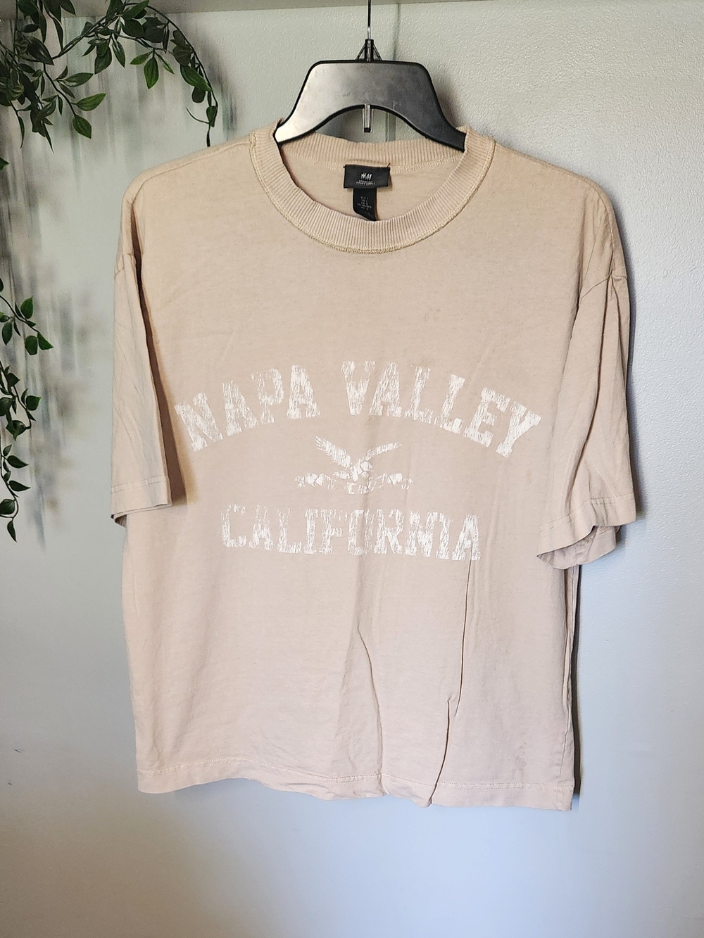 H&M Loose Fit Napa Valley California Graphic Tee - Beige Tan Mens Large
